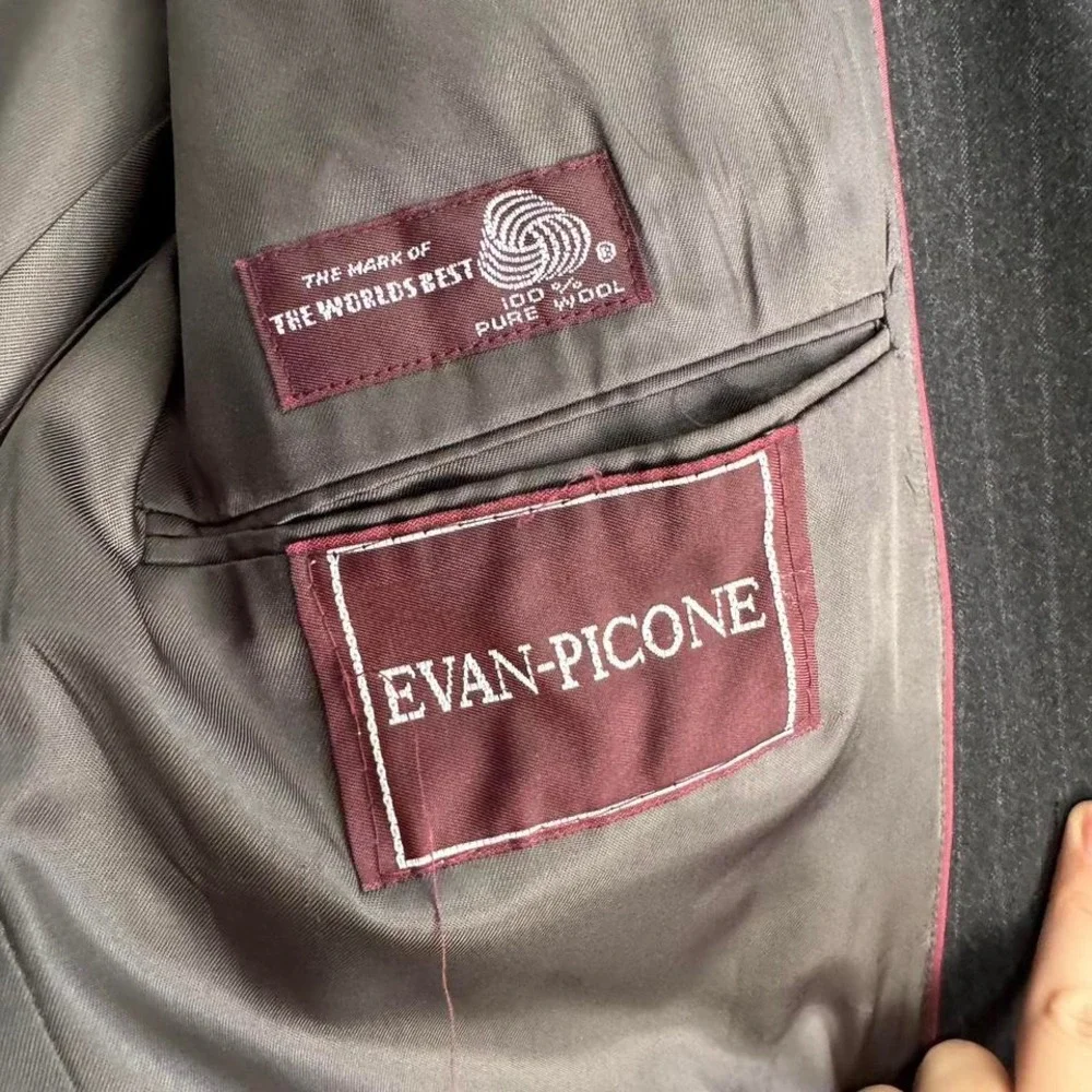 Vintage Wool Blazer Men's Size 41 Regular Evan-Picone Gray White Pinstripe Prep‎